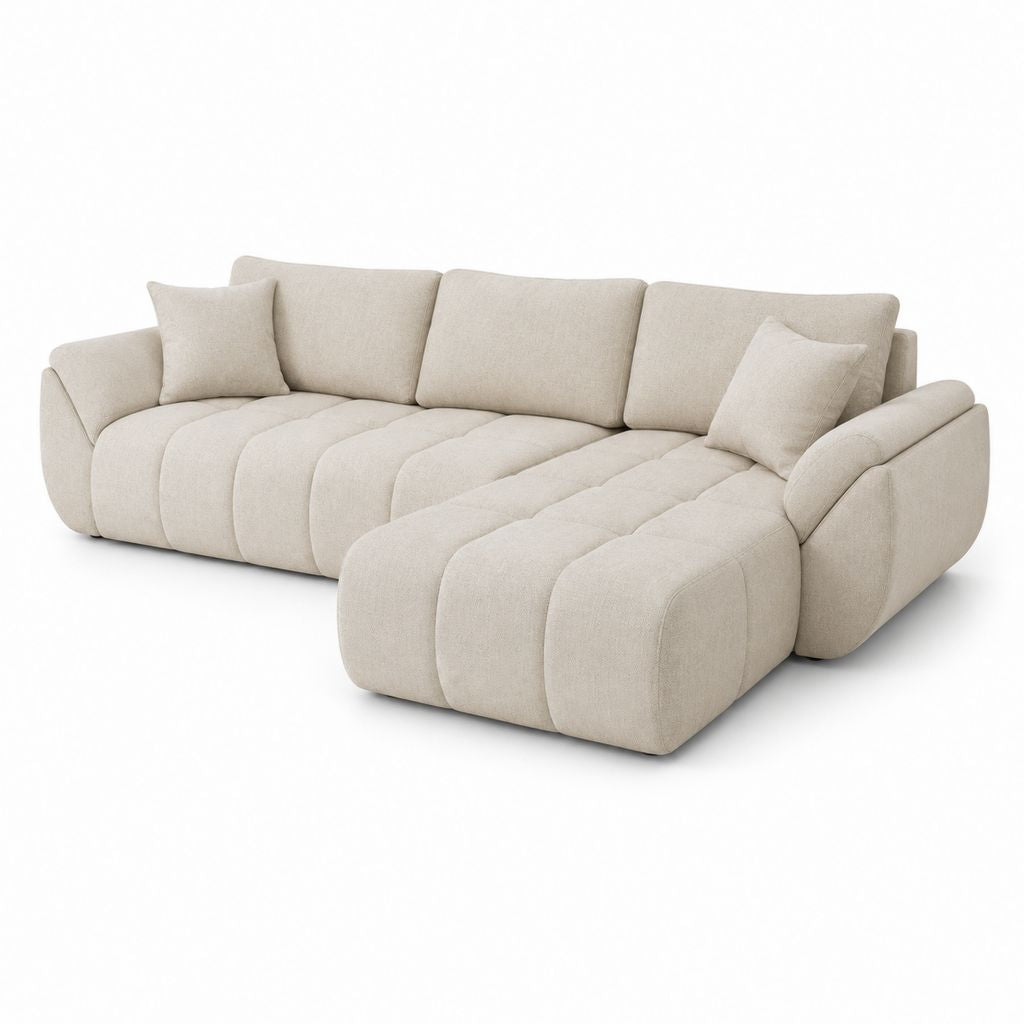 Ecksofa mit Recamiere rechts Beige Polyester 300 x 180 x 75 cm