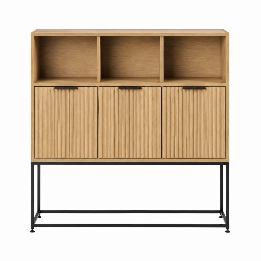 Sideboard Highboard aus Eichenfurnier in Natur mit schwarzem Stahlgestell rechteckig 120 x 40 x 140 cm