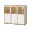 Sideboard Highboard Eichenoptik Weiß mit 3 Türen und Glasböden 120 x 40 x 120 cm