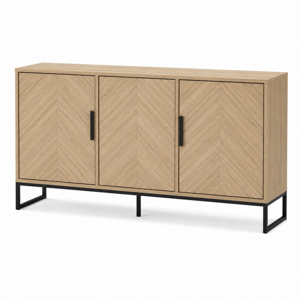 Sideboard Eichenfurnier Natur mit Stahlgestell Schwarz rechteckig 160 x 40 x 80 cm