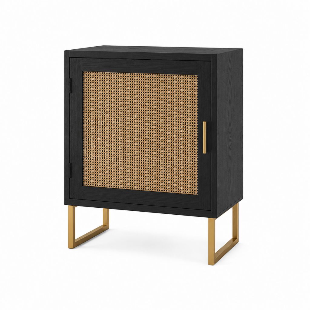 Sideboard Schwarz MDF Rattangeflecht rechteckig 60 x 40 x 80 cm