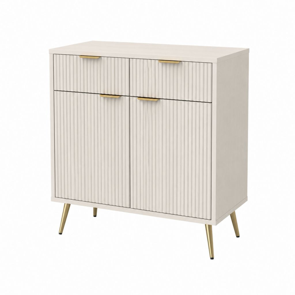 Sideboard Weiß aus MDF mit Rillenfront und Metallfüßen 80 x 40 x 100 cm