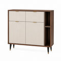 Sideboard Nussbaum Weiß Holzwerkstoff Rechteckig 120 x 40 x 100 cm mit 2 Türen 2 Schubladen und offenen Fächern