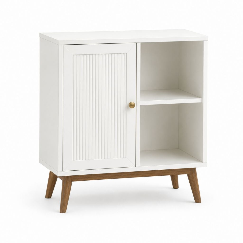 Sideboard Weiß MDF mit Lamellentür und offenen Fächern 80 x 40 x 100 cm