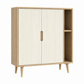 Sideboard mit Schiebetüren und offenem Regal Eichenoptik Weiß Spanplatte 80 x 40 x 120 cm