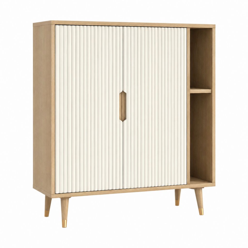 Sideboard mit Schiebetüren und offenem Regal Eichenoptik Weiß Spanplatte 80 x 40 x 120 cm
