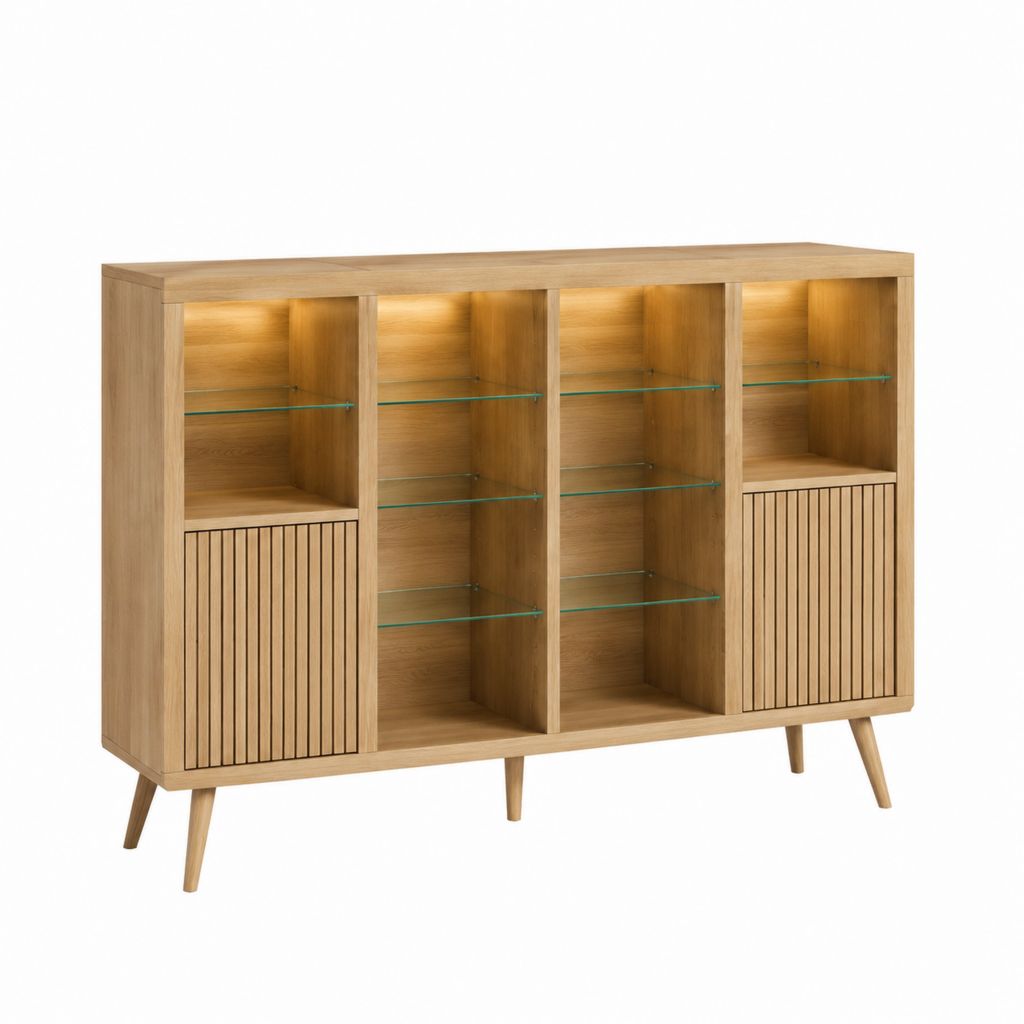Vitrine Sideboard Eichefarben MDF mit Eichenfurnier Rechteckig 160 x 40 x 140 cm