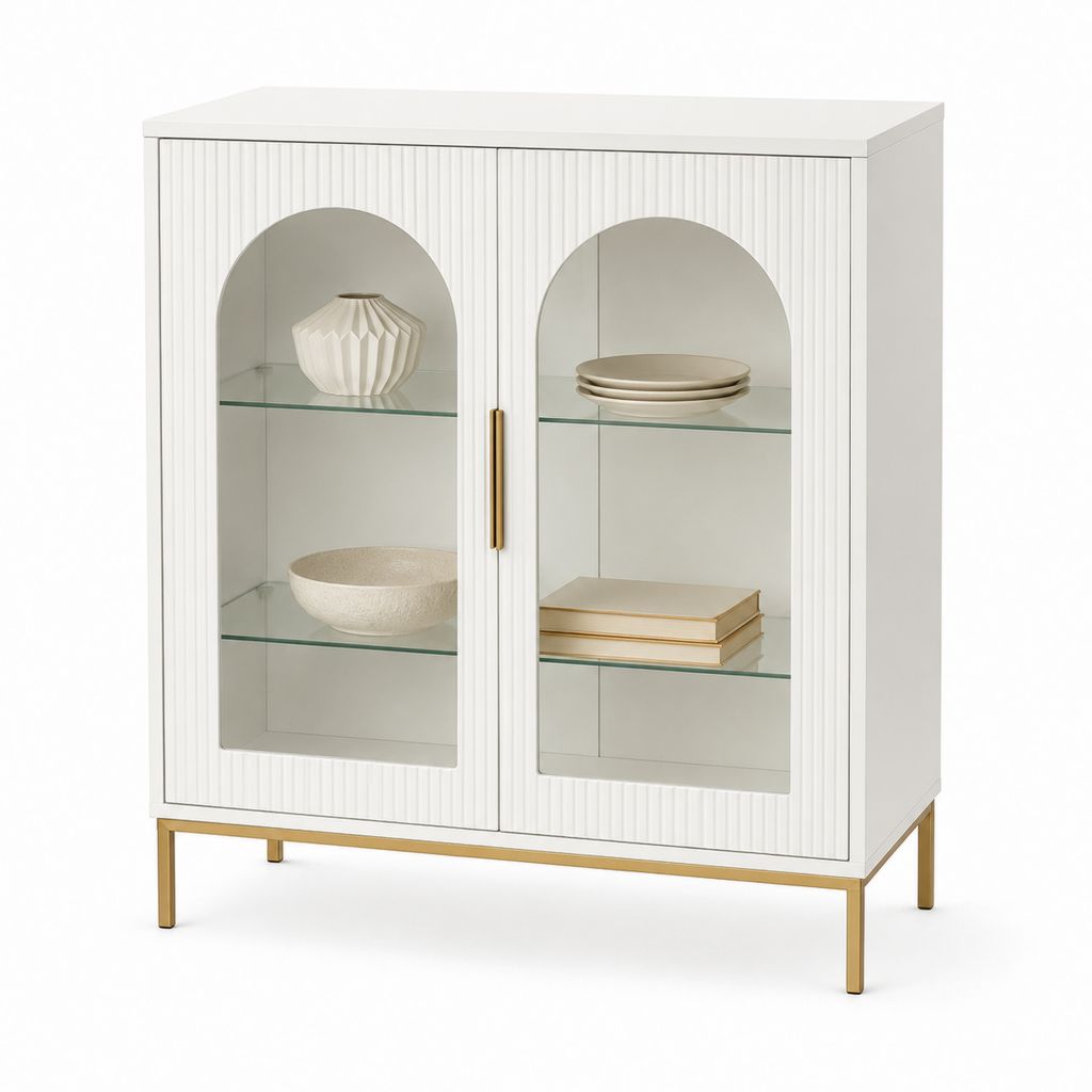 Vitrine Weiß aus MDF und Glas rechteckig 80 x 40 x 120 cm