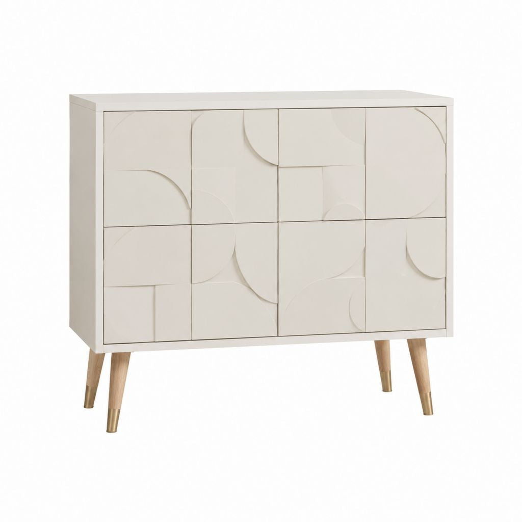 Sideboard Cremeweiß MDF mit 4 Türen und Massivholzfüßen 120 x 40 x 85 cm