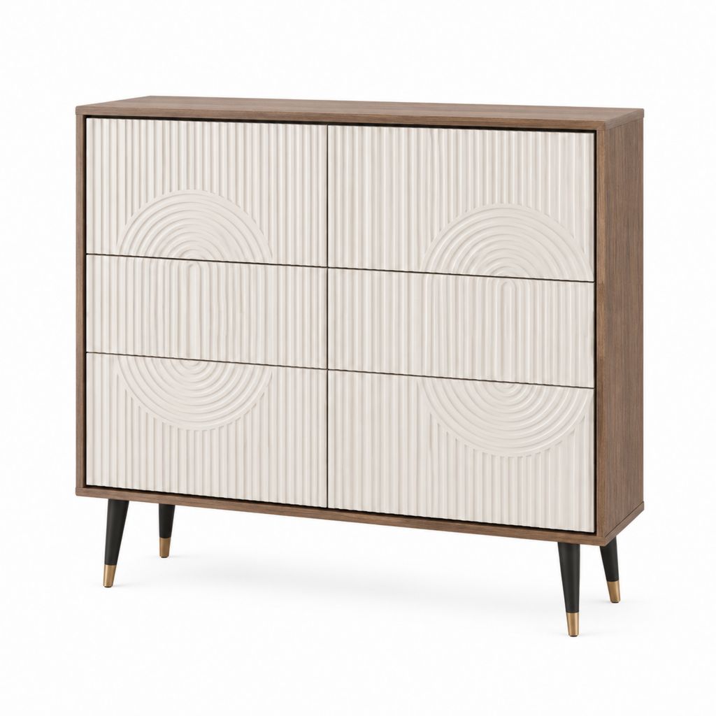 Sideboard mit 6 Schubladen in Walnuss Braun und Creme MDF 100 x 40 x 90 cm