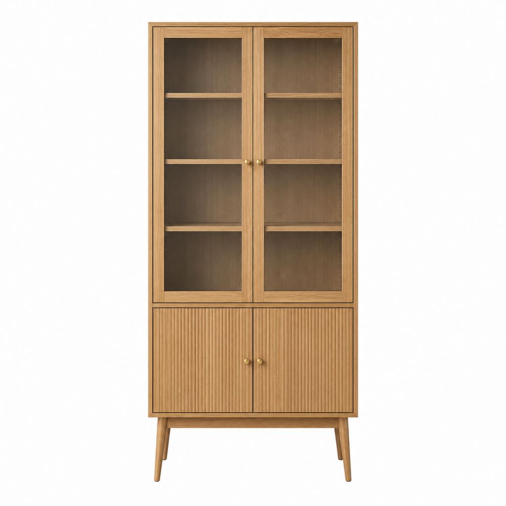 Vitrinenschrank Sideboard Eichefarben MDF und Sicherheitsglas rechteckig 90 x 40 x 190 cm