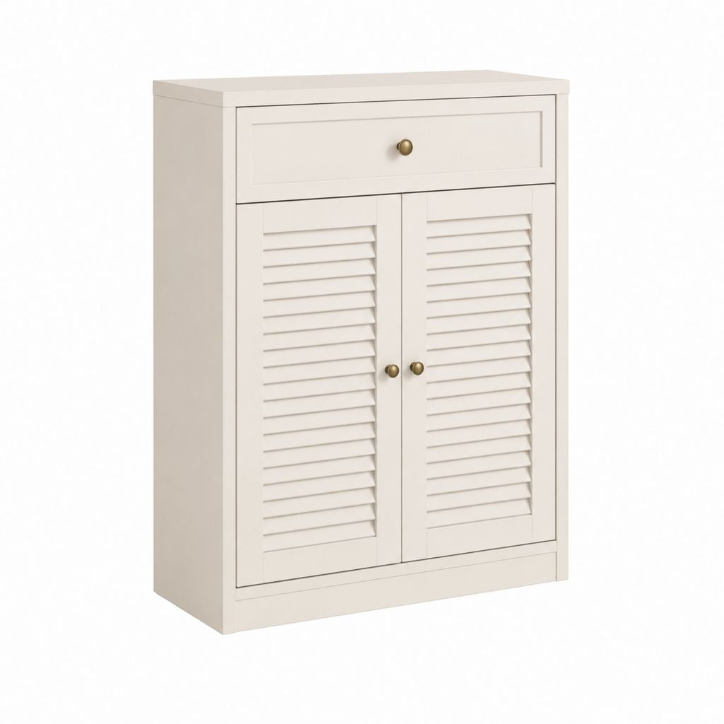 Sideboard Weiß aus MDF mit 2 Lamellentüren und Schublade 80 x 40 x 100 cm