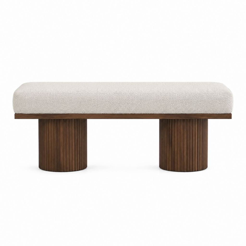 Schlafzimmerbank Sitzbank Creme und Walnussbraun aus Polyester und MDF rechteckig 120 x 40 x 45 cm