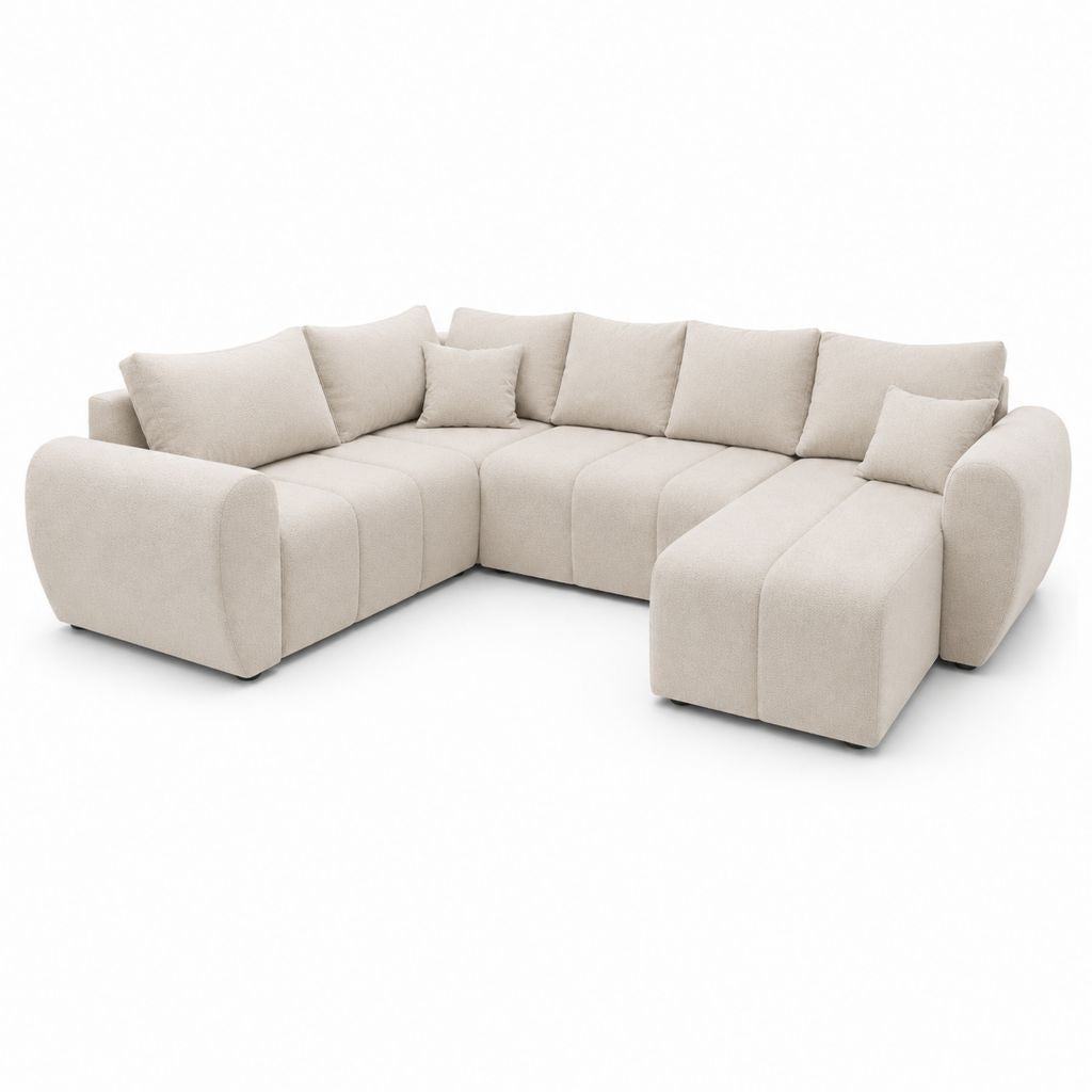 U-Sofa Wohnlandschaft Beige mit Polyesterbezug 330 x 190 x 85 cm