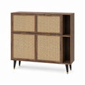 Sideboard Dunkelbraun aus MDF mit Walnussfurnier und Natur-Rattan rechteckig 100 x 40 x 90 cm