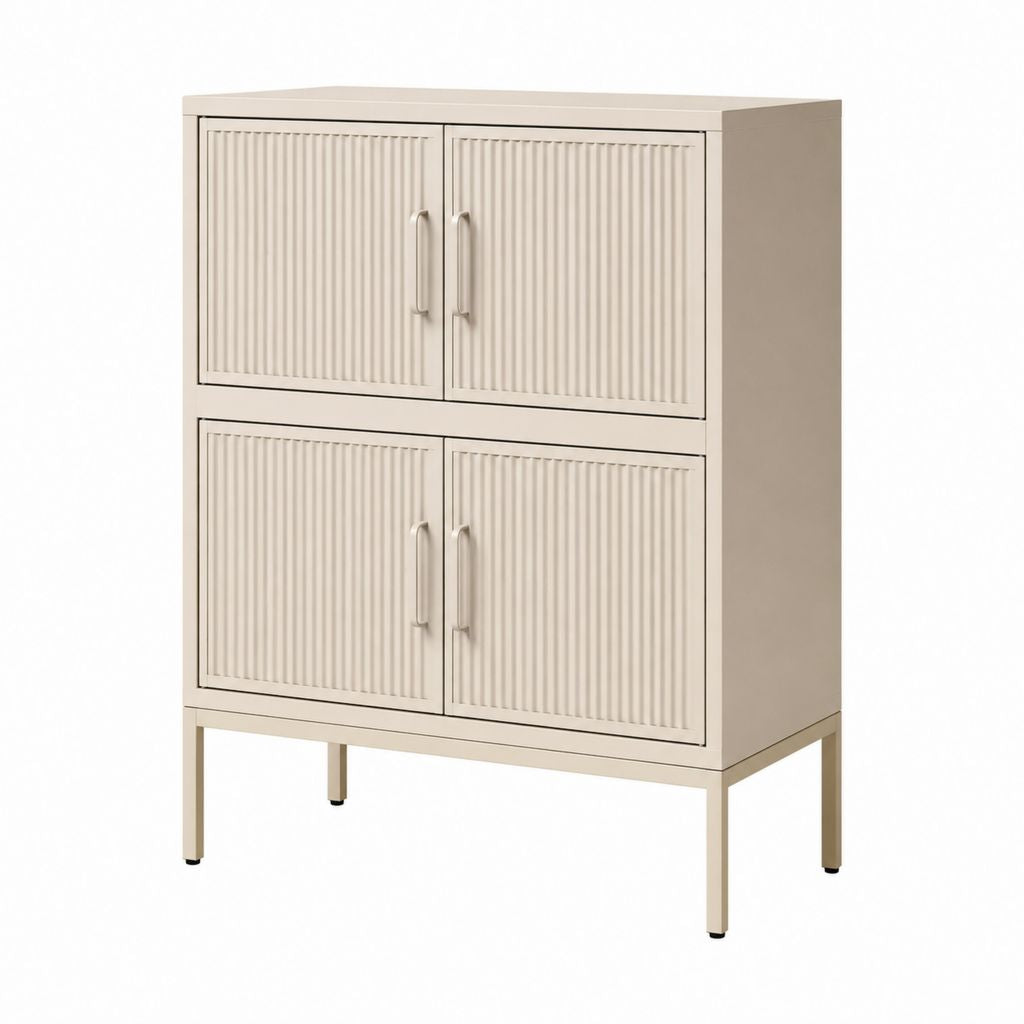 Sideboard aus pulverbeschichtetem Stahl Beige mit 4 Türen 80 x 40 x 120 cm