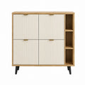 Sideboard mit 4 Türen und 3 offenen Fächern Eichefarben Creme MDF Spanplatte rechteckig 100 x 40 x 110 cm