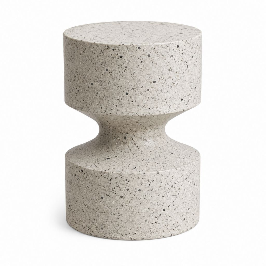 Runder Beistelltisch aus Terrazzo-Beton in Beige-Schwarz 40 x 45 cm