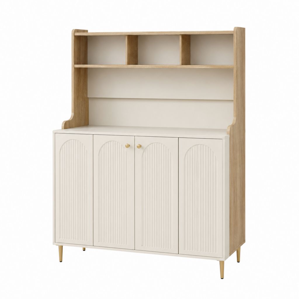 Sideboard mit Aufsatz Creme Eichedekor MDF rechteckig 4 Türen 3 offene Fächer 120 x 40 x 180 cm