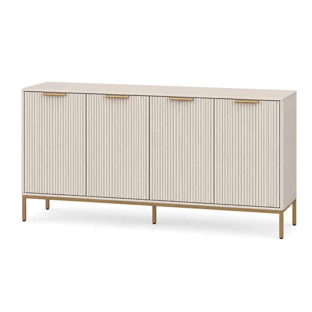 Sideboard Cremeweiß MDF gerippt rechteckig mit 4 Türen 160 x 40 x 80 cm