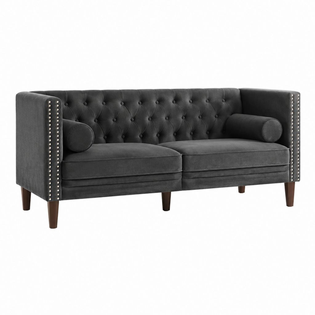 2-Sitzer Sofa dunkelgrau Polyester-Samt gerade Chesterfield 140 x 84 x 76 cm
